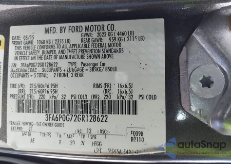 2016 Ford Fusion S из США, поврежденный, VIN 3FA6P0G72GR128622